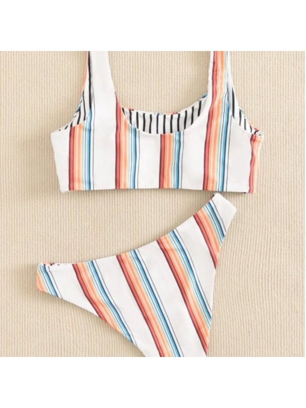 Boho Striped Bikini Swimsuit Bathing Suit - Picture 6 of 8